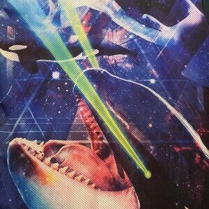 Chemistry Mens Size Large T-Shirt Mesh Front All-Over Front Sharks Lasers Blue